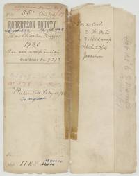 File jacket, file 55 Robertson Bounty, Mrs Charles Frazier 1920 acres, certificate 9373, patented 11 February 1846, No. 378 Vol. 3, with notes of 871 acres in Navarro and 1049 in Ellis.