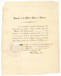 US Charge d'Affaires Alcee La Branche at Houston certifies Lipscomb was Secretary of State of the Republic of Texas, 29 February 1840.