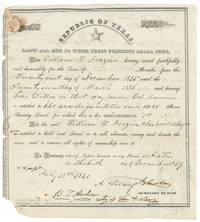 Republic of Texas certificate for William W. Frazier, killed under Col. Fannin, entitling him to 640 acres augmentation and 1280 acres bounty, 30 December 1839.