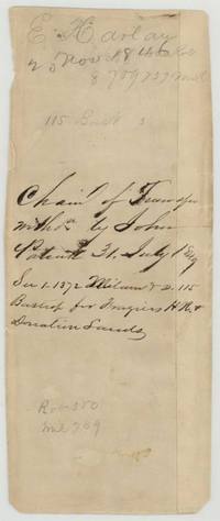 Slip noting the chain of transfer withdrawn and patents for Frazier's headright and donation lands, Milam 1-1372 and Bastrop 2-115, 31 July 184?(?).