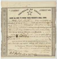 Republic of Texas bounty warrant No. 1583 for 960 acres, issued at Houston to John Smith for ten months' army service, 14 February 1837 to 1 January 1838.