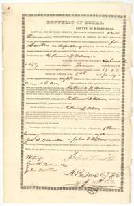 Deed of 6 January 1838 in which John Smith sells his 960-acre bounty land to Nathaniel H. Watrous for $1,000, signed at Houston before Andrew Briscoe.