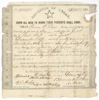Republic of Texas bounty certificate for 640 acres to James O. Rice, six months in the Mounted Gun Corps, approved 6 April 1841.