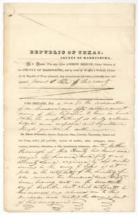 James O. Rice sells his 640-acre bounty certificate to Matthew Cavanagh for $150 before Andrew Briscoe at Houston.