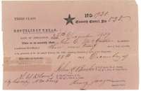 Printed conditional headright certificate No. 1920 for 320 acres, issued to John C. McCuistion by the San Augustine County land board, 28 December 1839.