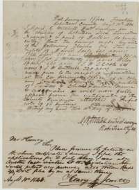 Certificate of District Surveyor David R. Mitchell, 10 August 1846, on surveys made before news of the Mercer colony contract, with a note from Henry J. Jewett.