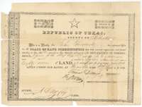 Conditional headright certificate No. 57 for 1,280 acres issued to John Treadwell by the Robertson County land board at Franklin, 6 September 1838.