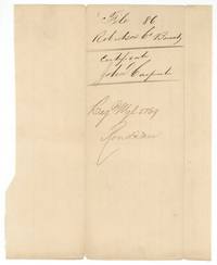 Wrapper for the Carpenter certificate, file 86 Robertson Co. Bounty, endorsed 'Reg'd Mgl 5769(?)' by Rondeau.
