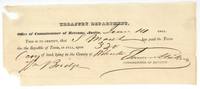 Treasury Department receipt that S. Marsh paid the Republic's taxes on 320 acres in Robertson County, Austin, 14 June 1841.