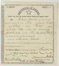 Republic of Texas bounty warrant No. 3061 for 320 acres to Shubael Marsh for three months' service in 1836, issued at Houston 27 April 1838.