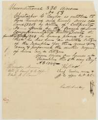 Unconditional certificate No. 59 for 320 acres issued to Christopher C. Taylor at Franklin on 5 August 1844, after proof of three years' citizenship.