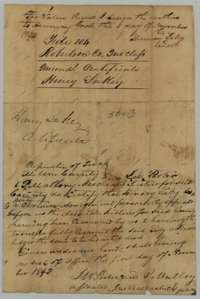 Back of the certificate, with Henry Lakey's assignment to Cook in November 1843 and the Milam County justices' acknowledgment.