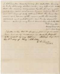 Oath of C. C. Taylor of 13 July 1845 on the French survey, with his certificate that it was recorded in Book K, page 110, on 19 May 1846.
