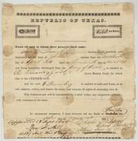 Republic of Texas bounty certificate No. 2514 for 640 acres, issued at Houston on 1 March 1838 to E. Quimby for his service in the Army of Texas in 1836.