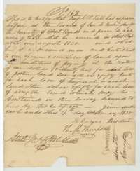 Headright certificate No. 169 issued 17 February 1838 by the Fort Bend County land board to Joseph T. Bell, a married man who arrived in Texas in 1830.