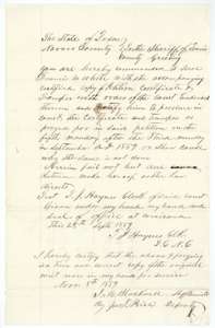 Writ to the sheriff of Travis County, issued at Corsicana in September 1859, to serve the land commissioner and require the certificate and transfer in court.