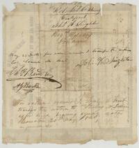 Back of the certificate with Singleton's endorsement to Samuel M. Frost(?) and Frost's transfer to Sterling W. Dobie(?) at Houston, 20 May 1840.