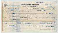 Land Office duplicate receipt for $959.60 paid for 63.64 excess acres.