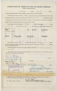 Acceptance of terms for 63.64 excess acres at $15.00 an acre.