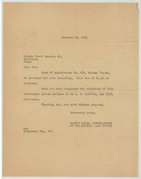 Land Office letter sending Deed of Acquittance No. 174 Vol. 12 to the county clerk for recording.
