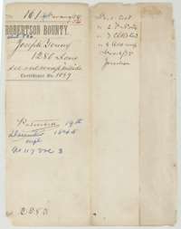 File jacket for the bounty land claim of Joseph Young, 1,280 acres, listing the certificate, field notes and clerk's certificate.