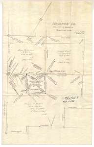 Pencil sketch of the Byars survey on Post Oak Creek in Navarro County with neighbouring surveys, including those of Starritt J. Dobbins and Joseph Knott.