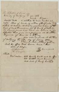 Unconditional headright certificate No. 346 for 1,280 acres, issued to Joseph Knott by the Montgomery County land board in January 1846.