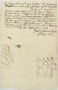 Acknowledgment of the Palmer to Roark deed before the judge of the Seventh Judicial District, 26 September 1846, with docket notes.
