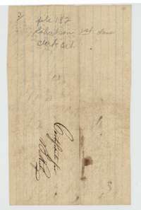 Folded docket for the clerk's certificate, file 182, Robertson first class.