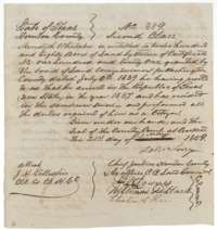 Unconditional certificate No. 389 for 1,280 acres issued to Meredith Whitaker by the Houston County land board at Crockett, 21 May 1849.
