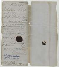 File jacket for Robertson Scrip No. 20 of James Huie, assigned to W. W. Oliver, with filing and patent notes of 1860.