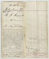 File jacket for B. F. Carroll's preemption claim of 57.6 acres on Richland Creek, Navarro County, under the act of 12 August 1870.