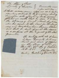 Cherokee County notary's proof, 29 October 1851, that the Wood to Hartzell deed was signed by the attorney.