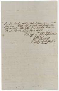District surveyor J. P. Philpott's certificate of 20 September 1850 that the Florance field notes are correct and recorded in Bounty Land Book B, page 446.