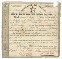 Republic of Texas bounty certificate for 320 acres, issued at Houston on 14 January 1838 to James L. Moss for three months' service in 1836.