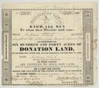 Donation land certificate No. 463 issued at Houston on 12 July 1838 to William Clark for 640 acres, for fighting at San Jacinto.