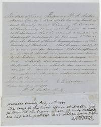 Chauncey Richardson swears in Harris County that his conditional certificate was lost when the surveyor was killed by Indians, with D. R. Mitchell's note asking for the patent.