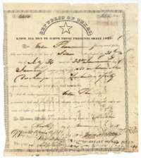 Bounty certificate No. 4410 for 640 acres to Orson Shaw for six months' service in 1836, signed by Secretary of War G. W. Hockley, 9 November 1838.