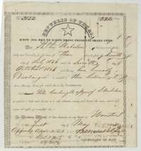 Republic of Texas bounty certificate No. 3122 for 320 acres, issued at Houston, 1 May 1838, for Stephen Nicholson's three months' army service in 1836.