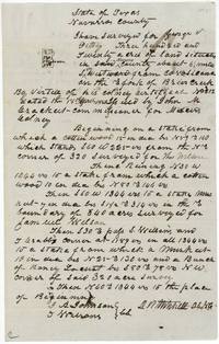 Plat and field notes for 320 acres for George V. Petty on the East fork of Briar Creek, surveyed by David R. Mitchell with chain men J. A. Johnson and T. Wilson(?).