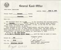 General Land Office letter of 6 June 1967 to the Navarro County clerk sending the patent for recording, Patent No. 335, Volume 35-B.