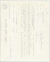 Back of the Land Office letter, marked as item 5 in the file.