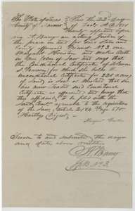 Affidavit of 22 December 1851 by Margaret Houston, sworn before A. Barry, that Pearson's conditional certificate was lost.