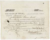 Mercer's Colony Certificate No. 1048 for 320 acres to James Cook, signed by Commissioner J. M. Crockett at Corsicana, 7 June 1850.