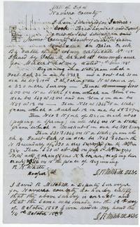 David R. Mitchell's field notes and sketch plat of 320 acres for James Cook on Brier Creek, about 7(?) miles N 65 W of Corsicana, surveyed 12 October 1850.