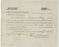 Printed Mercer's Colony certificate No. 123 for 640 acres to Radford Ellis, signed by Commissioner John M. Crockett at Corsicana.