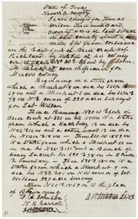 Field notes and small plat for 320 acres on the East Fork of Briar Creek southwest of Corsicana, surveyed by D. R. Mitchell.