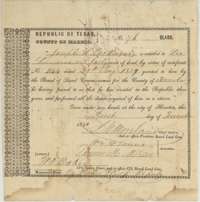 Unconditional headright certificate No. 76 of 1 November 1841 from the Harris County land board for Joseph S. Packwood, 640 acres.