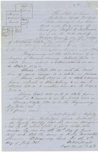 Field notes of 640 acres on Richland Creek surveyed for Joseph S. Packwood's certificate by deputy surveyor Milton Wright, 30 June 1857, with plat.