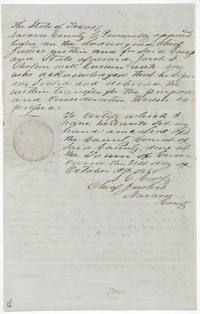 Acknowledgment of the Gholson to Ragsdale transfer before Chief Justice S. C. Cross with a seal, 21 October 1851.